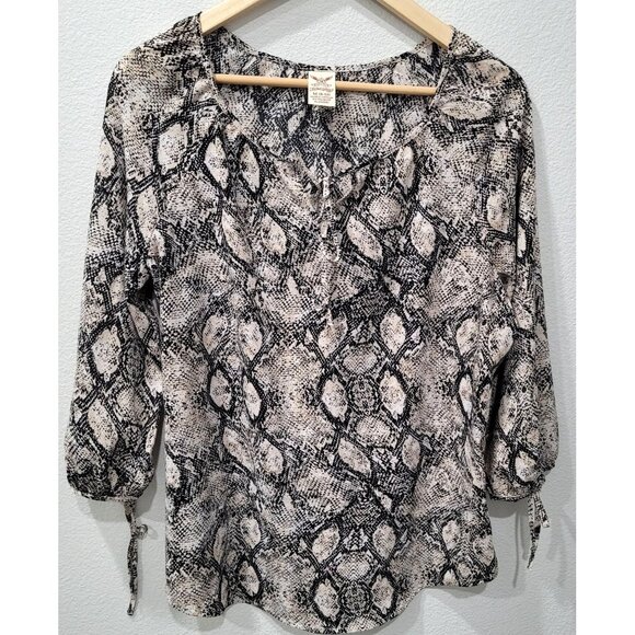 Womens Faded Glory Snake Print Sheer Blouse 3/4 Sleeve Size M - Picture 1 of 9